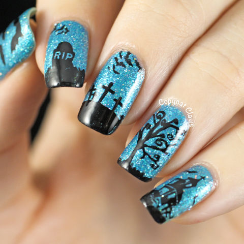 graveyard-glitter-blue-halloween-nail-stamping-2