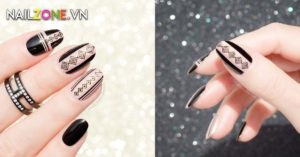 Vẽ Nail Hình Học Với Màu Đen Và Gold